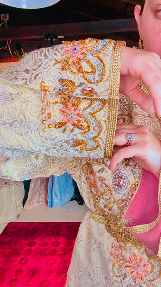 Rose Gold Handcrafted Royal Brocard Moroccan Kaftan