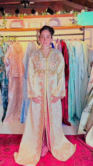 Rose Gold Handcrafted Royal Brocard Moroccan Kaftan