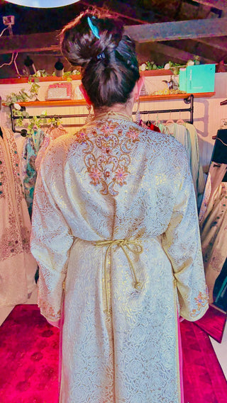 Rose Gold Handcrafted Royal Brocard Moroccan Kaftan